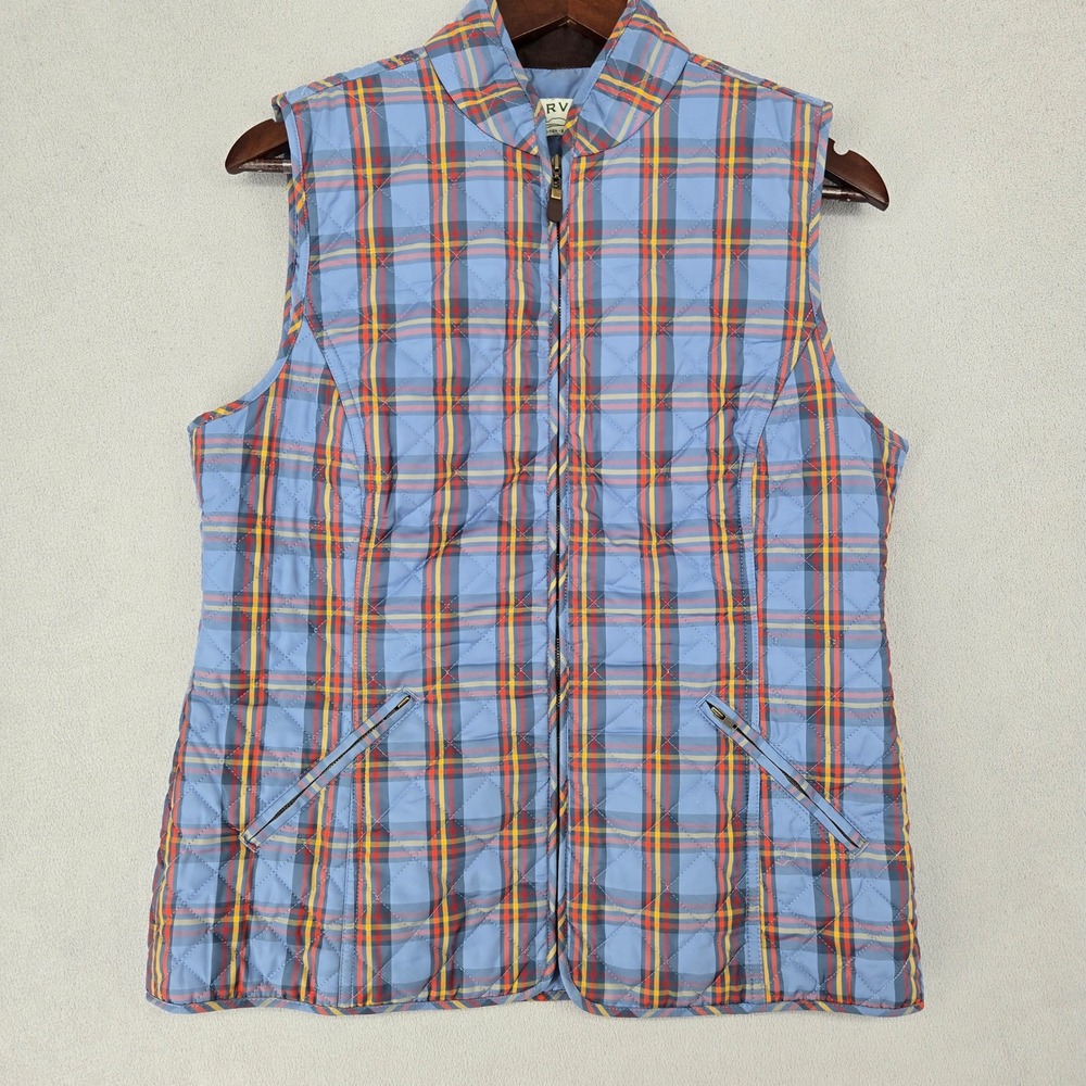 Orvis Womens Medium Blue Plaid Quilted 3M Thinsulate Full Zip Outdoor‎ Vest